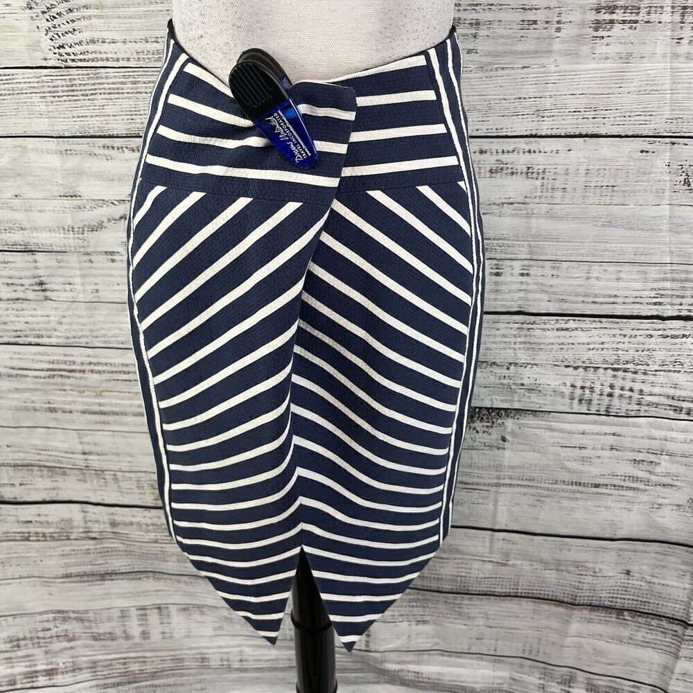 J. Crew Skirt size 6 Navy Blue White Stripe Straight Pencil Knee Sailor Nautical - Picture 9 of 10